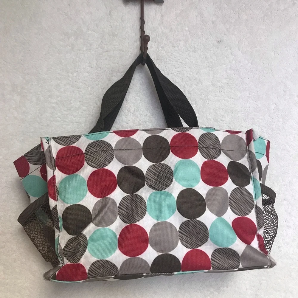 thirty-one Polka Dot Tote in Red, Aqua & Gray